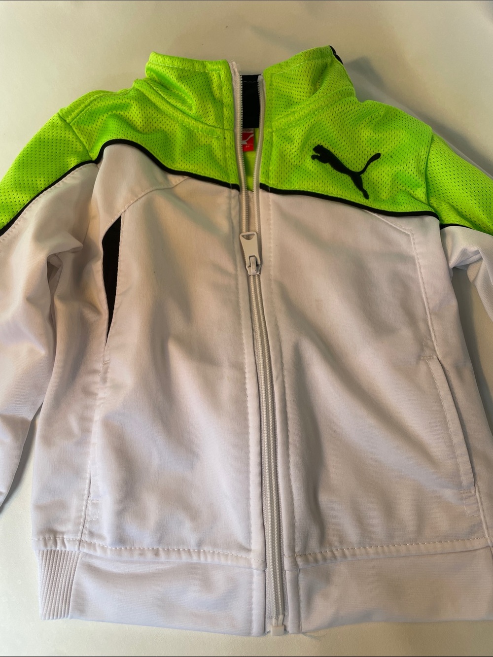 Puma Kids White and Neon Green Zip Jacket